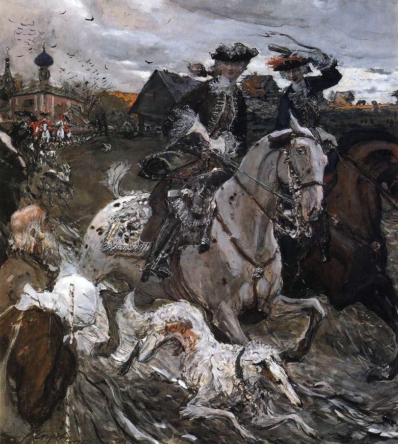 İmparator II. Peter ve Tsarevna Elizaveta Petrovnanın avlanışı   Valentin Serov