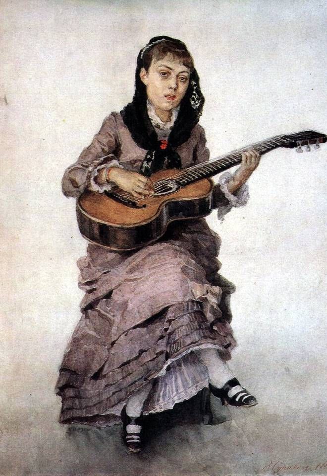 Prenses S. A. Kropotkina bir gitar ile portresi   Vasily Surikov